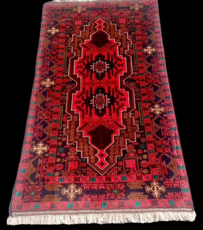Red Afghan Handmade Rug - Oriental Rug 4' 6' (1 of 1)
