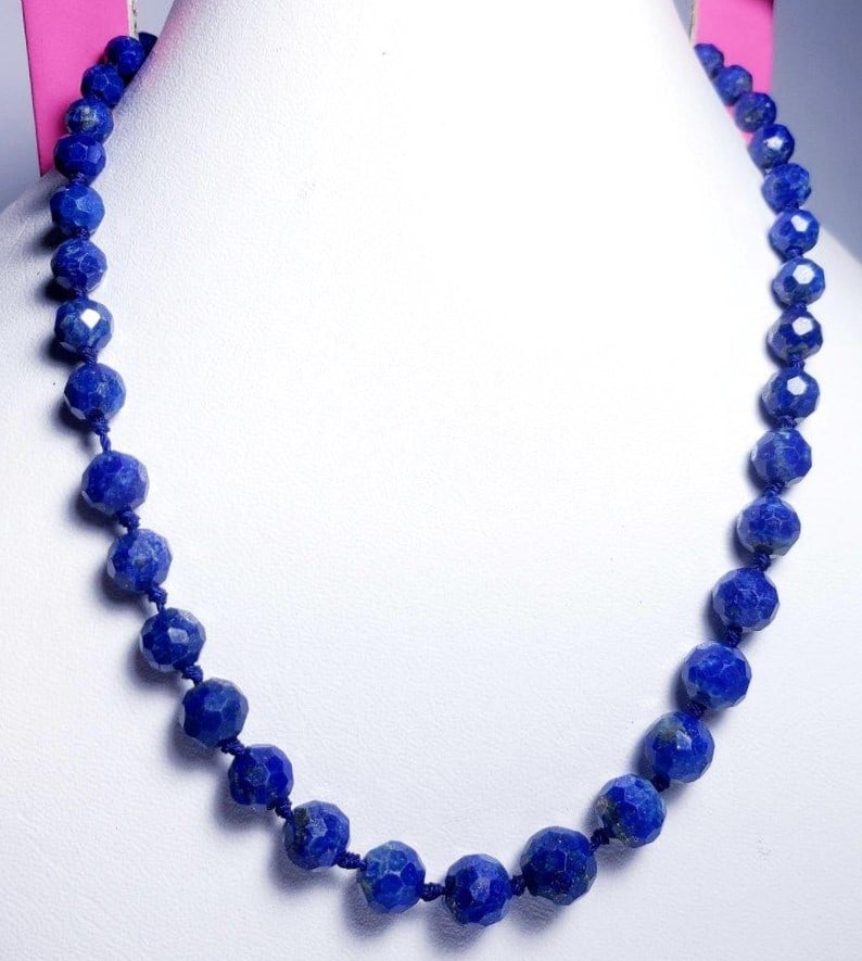 Lapis Lazuli Beaded Necklace Blue Handmade: Lapis Lazuli Beaded Necklace Blue Handmade Accessory, October Birthstone Shipping: $23.00. Shipping rates are determined by Parcel weight and destination.