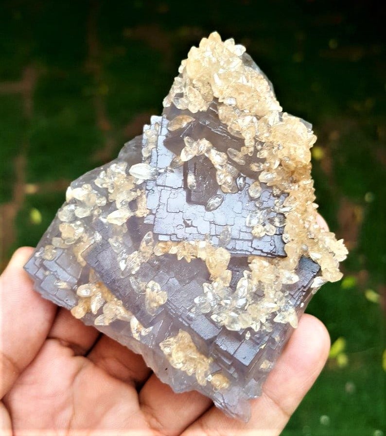 Fluorite With Calcite Cluster - 261 Grams - 3