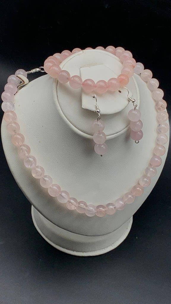 Natural Pink Calcite Gemstone Beads Bracelet Necklace & Earrings Set Calcite JEWELRY: Natural Pink Calcite Gemstone Beads Bracelet Necklace & Earrings Set Calcite JEWELRY Shipping: