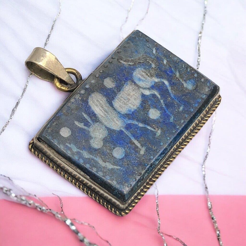 Antique Old Style Lapis Pendant - 2