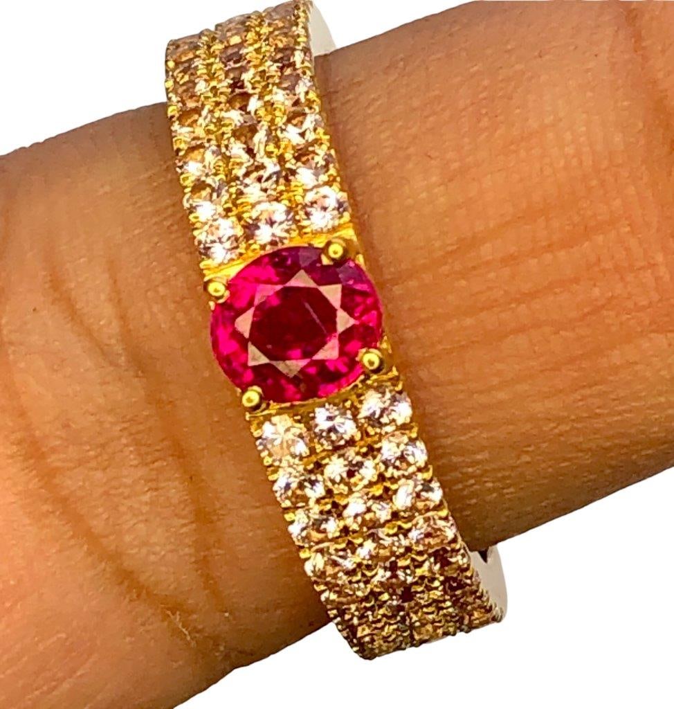 Luxury Natural Ruby & Diamond Ring ? Solid 18K Gold - 4