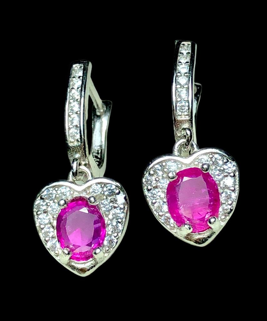 Natural Ruby Earrings in Silver - 3