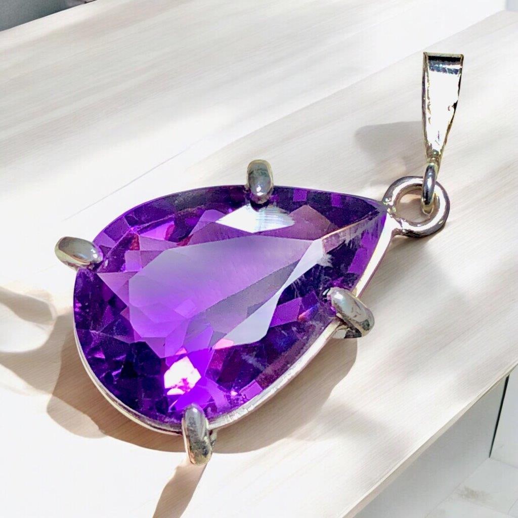 Amethyst Necklace, 925 Solid Sterling Silver, Cushion Cut Purple Amethyst Quartz Gemstone Pendant (1 of 5)