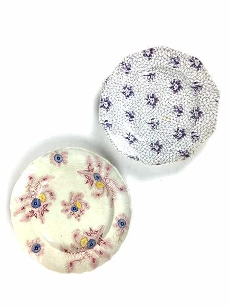 2 Ironstone Plates: 2 Ironstone Plates, one 8 1/2" Rose & Bell LP & Co, one 9 1/4" marked Feather