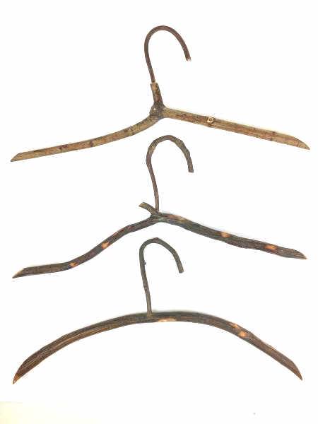 3 Folk Art Twig Coat Hangers: 3 Folk Art Twig Wooden Coat Hangers