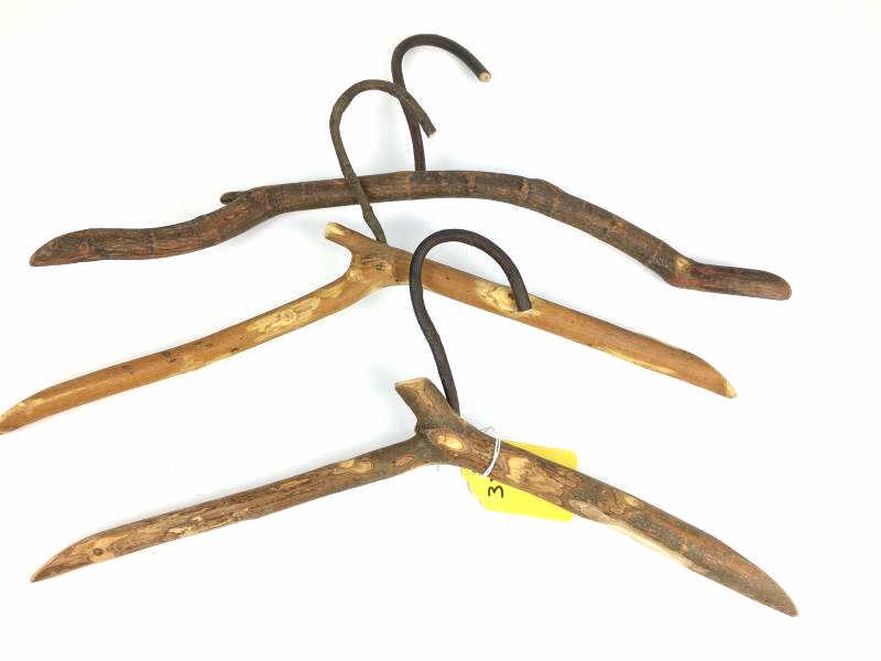 3 Folk Art Twig Wooden Coat Hangers: 3 Folk Art Twig Wooden Coat Hangers