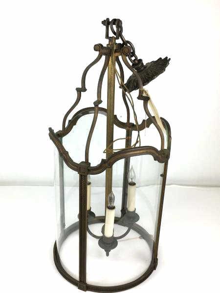 Candle Light Ceiling Fixture: Candle Light, ceiling fixture, 3 armed, with 4 curved glass panels, hanging, 24" h