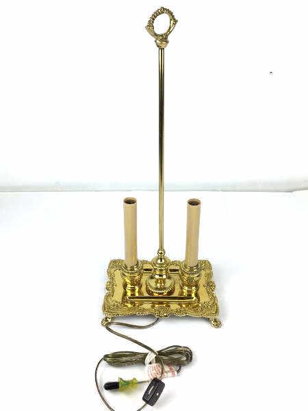 Frederick Cooper double inkwell Candle Light: Double inkwell Candle light with 4 feet, brass, Frederick Cooper, lamp works, 19 1/2" h
