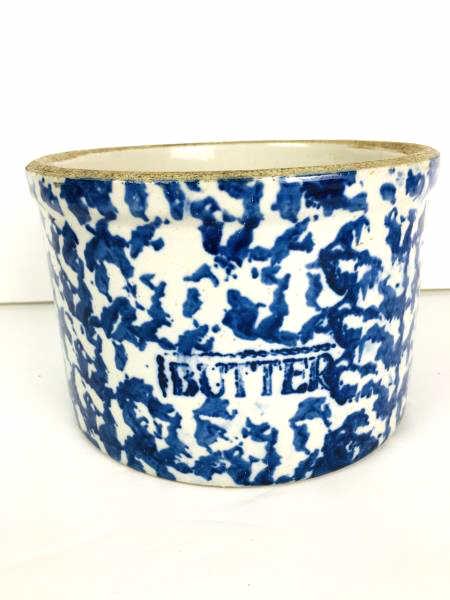 Spode ware butter crock: Spode ware butter crock, with crack, 7 1/2" dia x 5" h