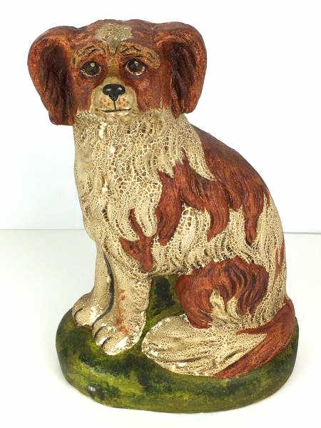 Spaniel Dog Doorstop: Spaniel Dog Doorstop, "Vaillancourt Folk Art # 23, 1988," craquelure, some paint worn, 10" h