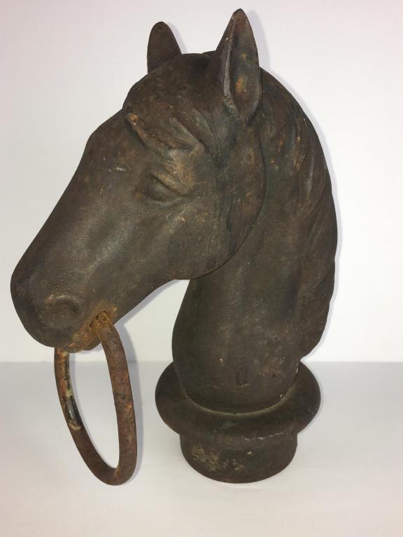 Cast Iron Horse Head Hitching Post: with ring in mouth, 9 3/4" h some rust