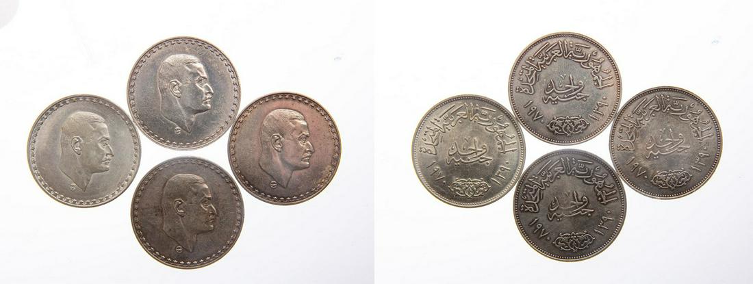 Egypt 4 Silver Coins one Pound KM-425 in EF-UNC grades: Egypt 4 Silver Coins one Pound KM-425 in EF-UNC grades