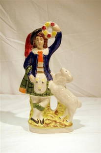 STAFFORDSHIRE FIGURINE: STAFFORDSHIRE FIGURINE, SCOTSMAN & GOAT, 11" TALL, 6 ¼" ACROSS