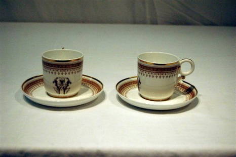 7 DEMITASSE CUPS & SAUCERS: 7 WORCESTER DEMITASSE CUPS & SAUCERS, 19TH CENTURY, MONOGRAMED AND GILT TRIMED