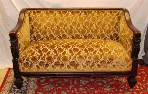 SOFA W/ CARVED LIONS HEAD