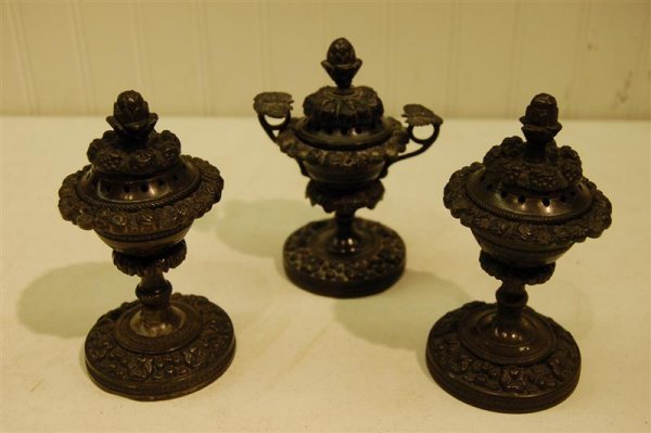 3 SMALL BRONZE INCENSE BURNERS