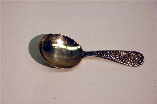 CHILD'S STERLING SPOON - KIRK "REPOUSSE" - 3 3/4"L