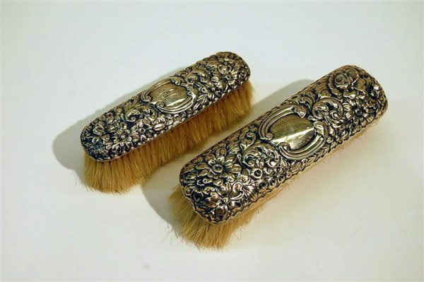 TWO REPOUSSE STERLING BRUSHES - 2" X 6" AND 1 1/2" 