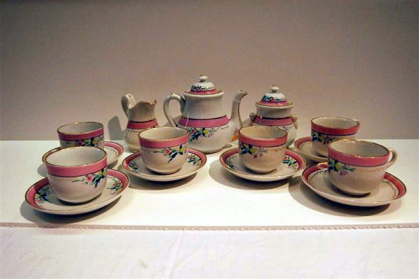 CHILD'S OLD PARIS STYLE TEA SET - TEA POT , CREAM, - 2