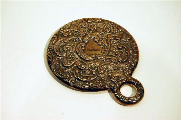 REPOUSSE HAND MIRROR WITH RING HANDLE - 6" DIA., 7 
