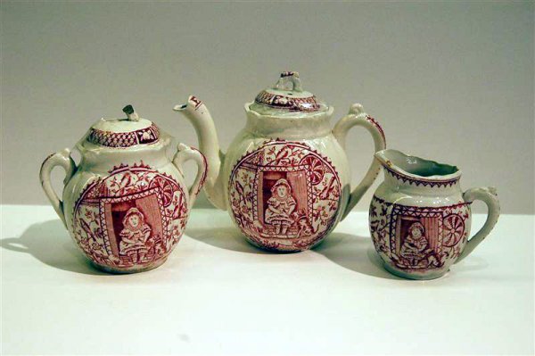 19th CENTURY CHILD'S DISHES - RED TRANSFER - VARIOU - 3
