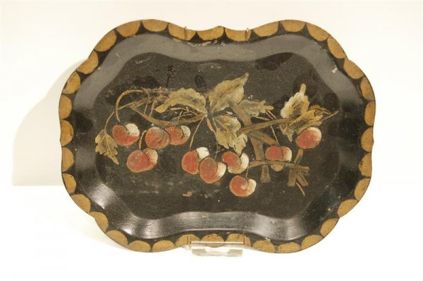 TOLE TRAY DECORATED WITH CHERRIES - 0 1/2" X 7" - P