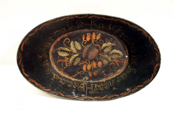 DECORATED TOLE BREAD BOWL - 11" LONG, 7 1/2" ACROSS - 2