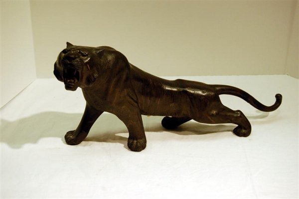 JAPANESE BRONZE TIGER FIGURE - 10"T x 19"L