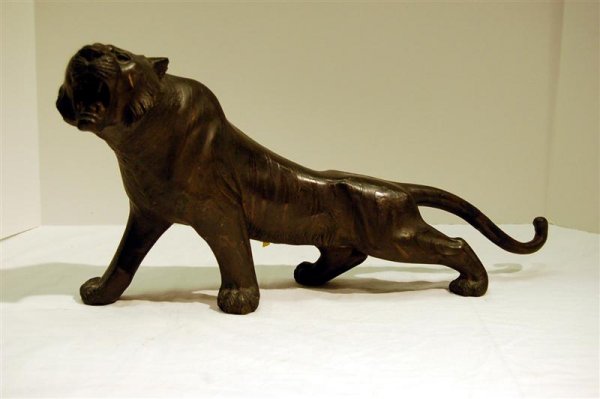 JAPANESE BRONZE TIGER FIGURE - 10"T x 19"L - 2