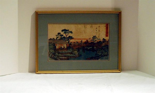 JAPANESE WOODBLOCK PRINT - LANDSCAPE SCENE W/ HOUS