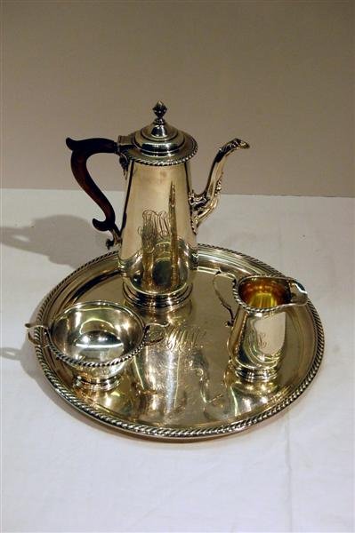 GORHAM STERLING TEA SET, POT WITH WOODEN HANDLE #6