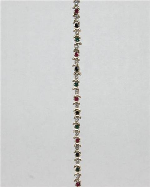 10K GOLD TENNIS BRACELET WITH MULTI COLORED STONES