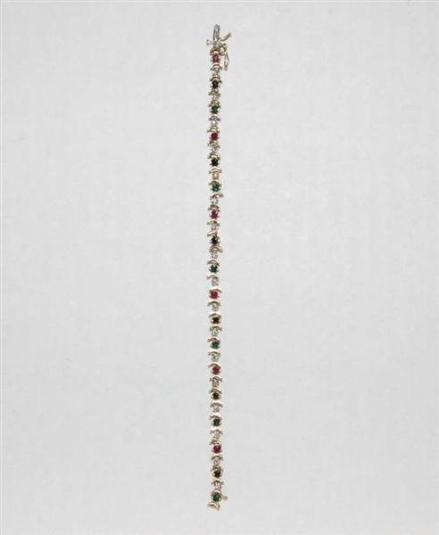 10K GOLD TENNIS BRACELET WITH MULTI COLORED STONES - 2