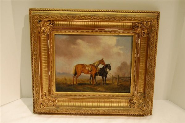 PAIR OF ENGLISH OILS ON CANVAS - HORSES, 19TH CENT