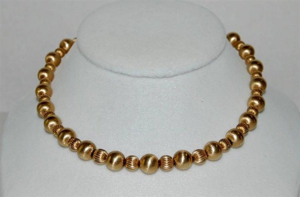 14K YELLOW GOLD BEAD NECKLACE - 15" LONG - 19 GRAM