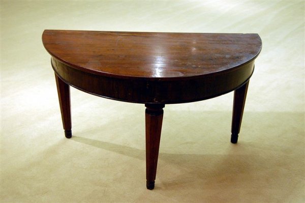 MAHOGANY DEMILUNE CONSOLE TABLE - SQUARE TAPERING 