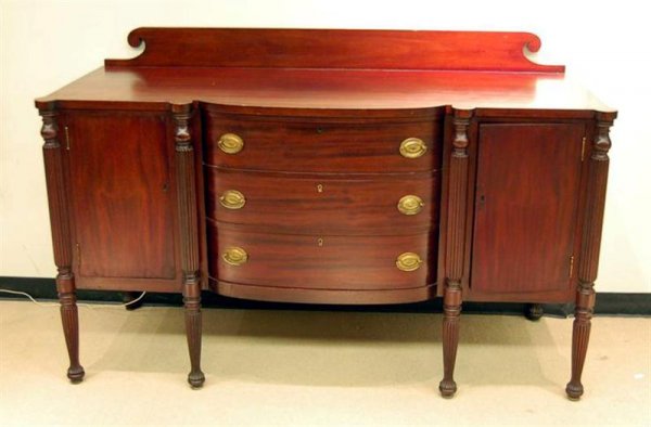 MAHOGANY SHERATON STYLE SIDEBOARD, SWELL FRONT WIT