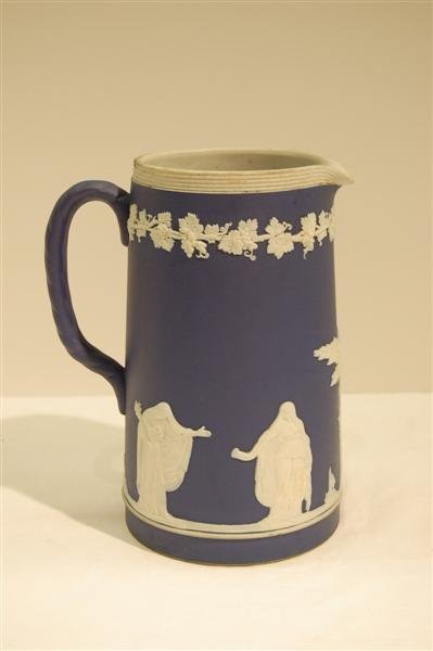 ADAMS BLUE JASPERWARE PITCHER WITH WHITE CLASS