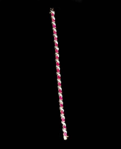 14K YELLOW GOLD, RUBY & DIAMOND TENNIS BRACELET - - 2