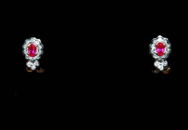 14K YELLOW GOLD, RUBY & DIAMOND EARRINGS - OVAL C