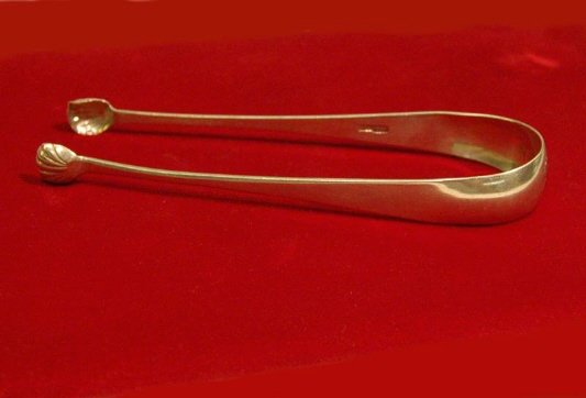 19C COIN SILVER TONGS, SHELL, WILLIAM BALL, PHILAD