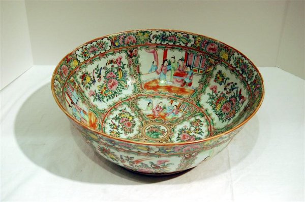 ROSE MEDALLION PUNCHBOWL, 19C - 14" DIAMETER