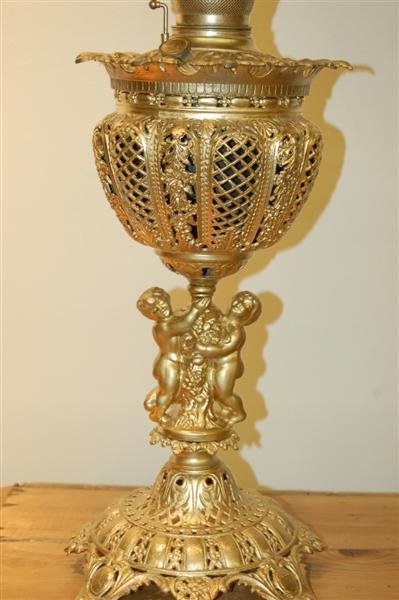 BRADLEY & HUBBARD BANQUET LAMP W/ HAND PAINTED SHA - 3