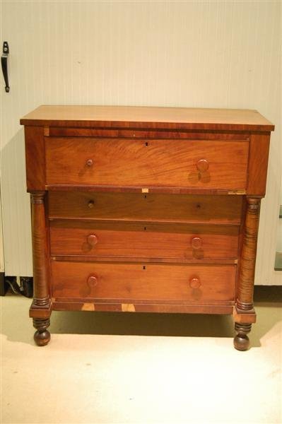 AMERICAN EMPIRE TALL CHEST W/ COLUMN SIDES - 1840'