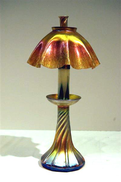 3 PC. TIFFANY IRRIDESCENT ART GLASS LAMP - ALL ORI