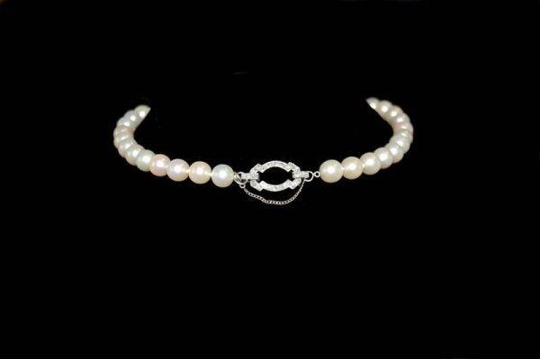 CULTURED PEARL NECKLACE with PLATINUM & DIAMOND CL - 2