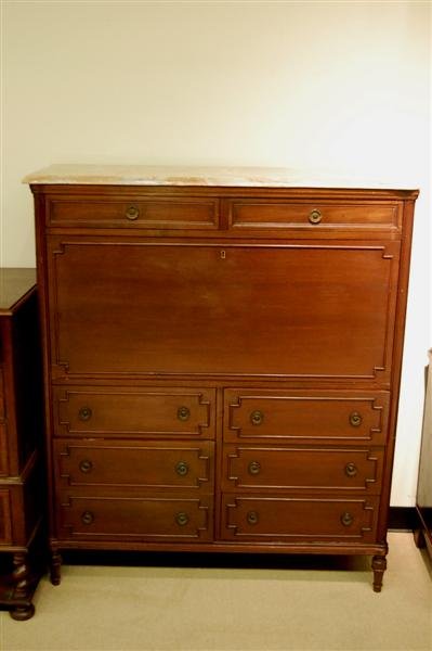 FRENCH MARBLE TOP BAR - DROP FRONT W/ LEATHER & MI