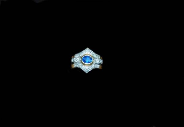 SAPPHIRE & DIAMOND RING, 18K YELLOW GOLD & WHITE G