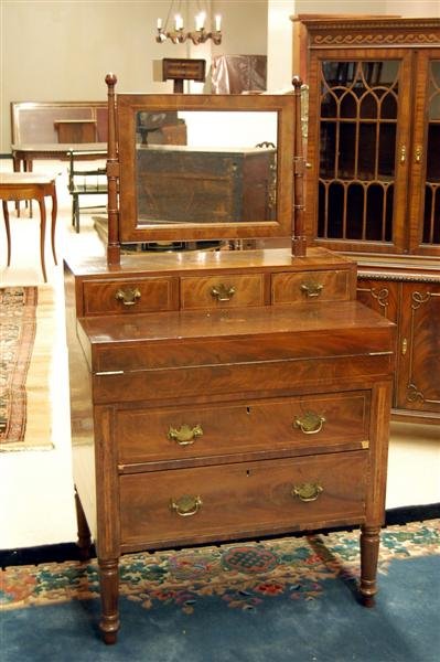 MAHOGANY HEPPLEWHITE INLAID FOLD OVER TOP DESK W/